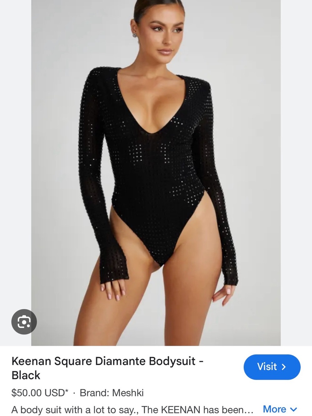Meshki Keenan Square Diamante Bodysuit - Black